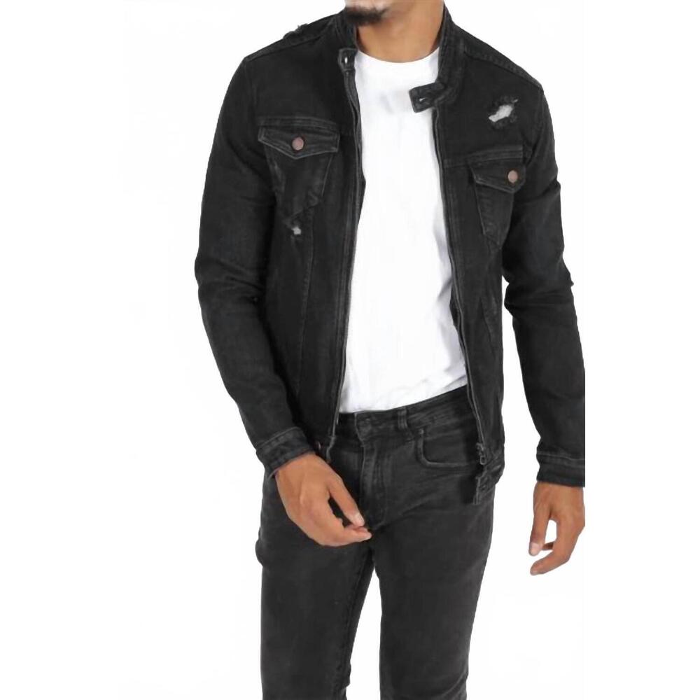 NEW ZAYNE PARIS men's jean zip-up jacket in black